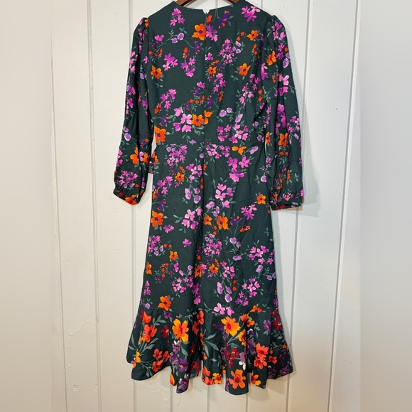 Calvin Klein Dress Green Floral Faux Wrap Midi Ruffles Size 4 in Malachite - Picture 12 of 16